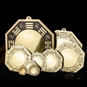 Feng Shui Brass Bagua Mirror Pendant – Yin Yang Tai Chi Convex/Concave Mirror for Protection and Home Decoration
