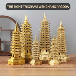 Brass Ba Gua Wen Chang Tower – 9-Tier & 13-Tier Copper Wen Chang Pagoda Feng Shui Home Desk Decoration - Bagua Wenchang Tower, 25 cm high 9 layers
