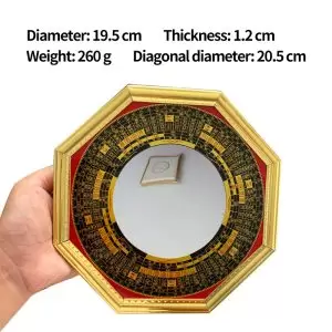 Golden-Edged Luo Pan Ba Gua Mirror – Convex & Concave Feng Shui Glass Mirror for Protection and Energy Adjustment - 19cm, Concave Mirror