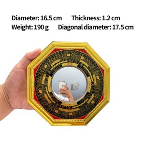 Golden-Edged Luo Pan Ba Gua Mirror – Convex & Concave Feng Shui Glass Mirror for Protection and Energy Adjustment - 16cm, Convex Mirror