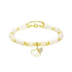 San Sheng You Xing S925 Silver & Hetian Jade Ginkgo Bracelet – Chinese Style Bamboo Design Gift for Her