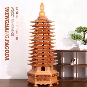 Peach Wood Wen Chang Tower – 9 & 13-Tier Feng Shui Pagoda for Study Room & Office Desk Decor