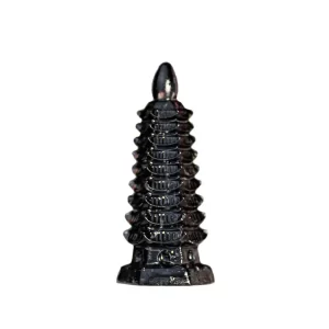 Resin-Filled Natural Crystal Wen Chang Tower – Feng Shui Pagoda Ornament for Office & Study Harmony - Black